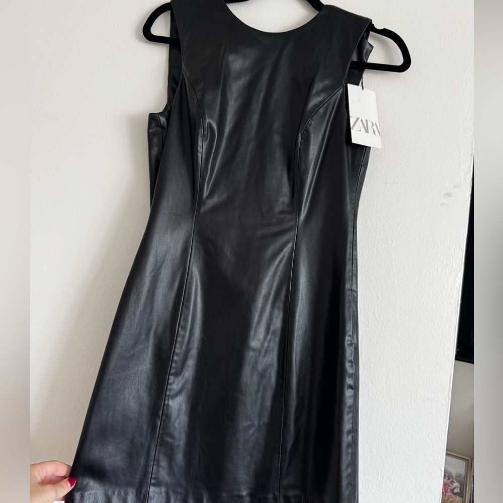 Zara Black Faux Leather Mini Dress